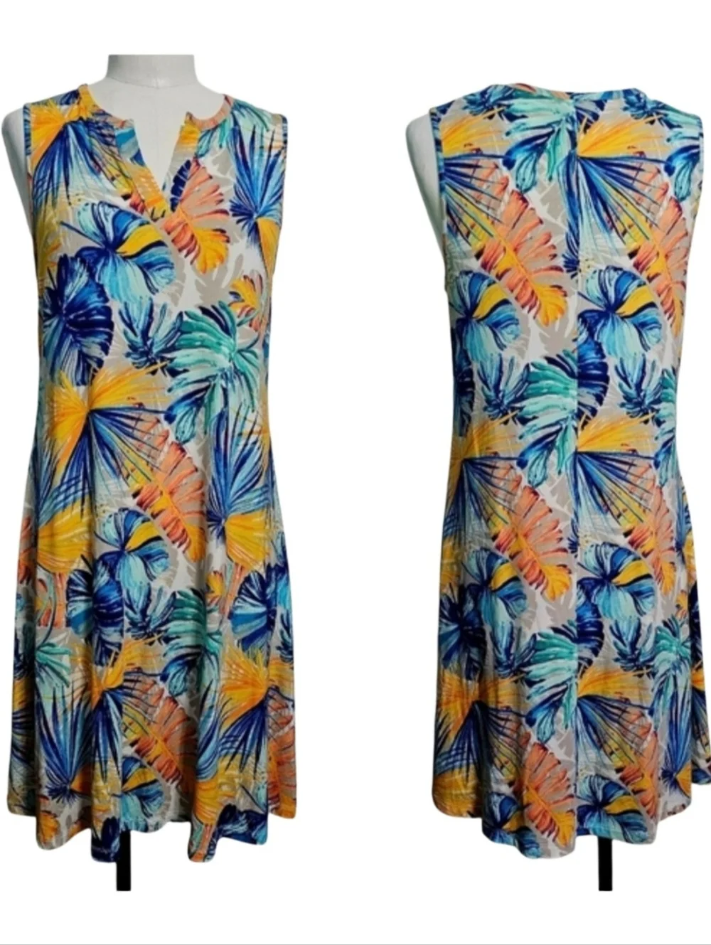 Chico's Rayon Tropical Print Sleeveless Knee Length Dress Summer Vacation Sz 0